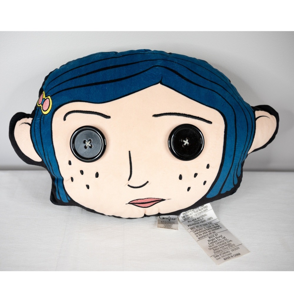 Coraline Plush Pillow 2023 Blue Black Excellent Button Eyes Laika Movie
